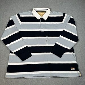 Orvis Rugby Shirt XXL Stripe Blue Long Sleeve Cotton Rugby Polo NWT